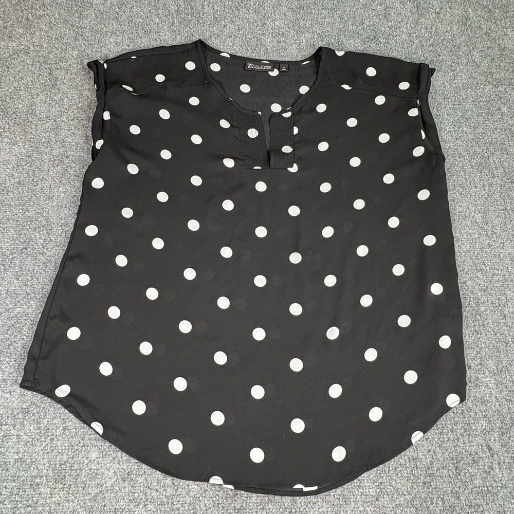 7th Avenue NY&C‎ Blouse XL Black White Polka Dot Split Neck Minimalist Office